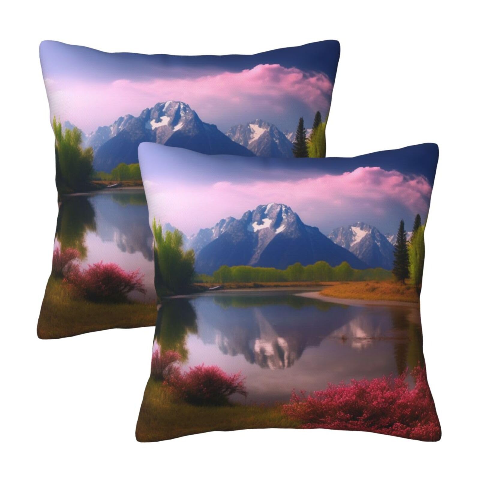 Beautiful Scenery Throw Pillow Cases 2 Pack Square Pillowcases Soft Pillow Protectors for Couch Livingroom Sofa Bed Office Car,30x30 CM