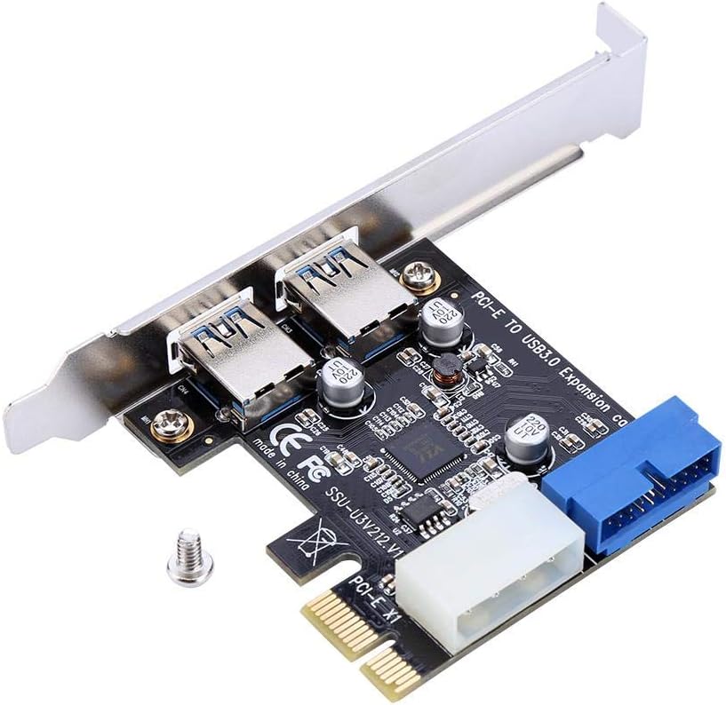 PCI-E to USB 3.0 PCI Express Card, 5 Gbps 2-Port PCIe to USB Expansion Card Adapter with Front 19PIN Power Connector Interface for Desktops