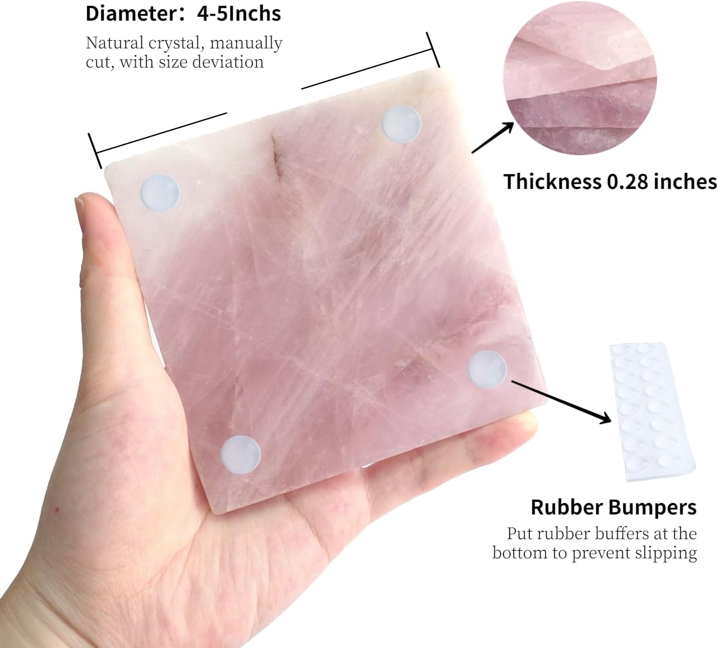 Rose Quartz Decor Coaster 4-5", Natural Pink Crystal Coasters Set of 4 Square Stone Coaster