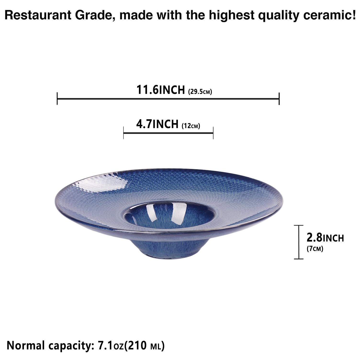 jinsongdafa Soup Bowls, Soup Plates, 7.1 oz, Porcelain Pasta Bowl Set of 4, Wide edge Shallow Bowl Plates, Rimmed Bowls with Rim, Best choice for high-end restaurants and foodies,Royal blue 11.6 Inch