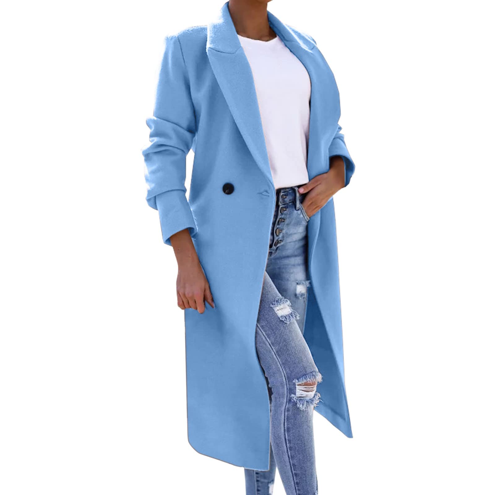 TEPTDirio Women's Double Breasted Pea Coat Lapel Wool Blend Long Trench Jacket Single Breasted Slim Fit Trench Coats Winter Elegant Overcoat Outwear