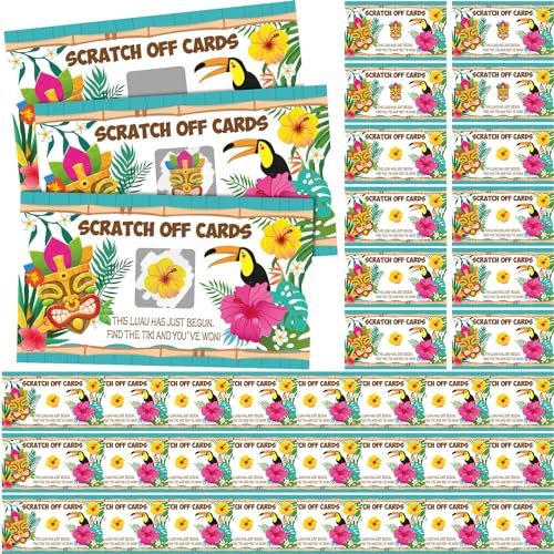 Dunzoom 45 Pcs Luau Party Scratch off Cards Summer Game Tiki Theme for Hawaiian BBQ Birthday Party Bridal Shower Camping Picnic Supplies Tropical Holiday Beach Prize Raffle Ticket (Hawaiian)