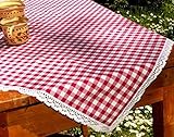  rot-weiß karierte Tischdecke/Mitteldecke mit Klöppelspitze