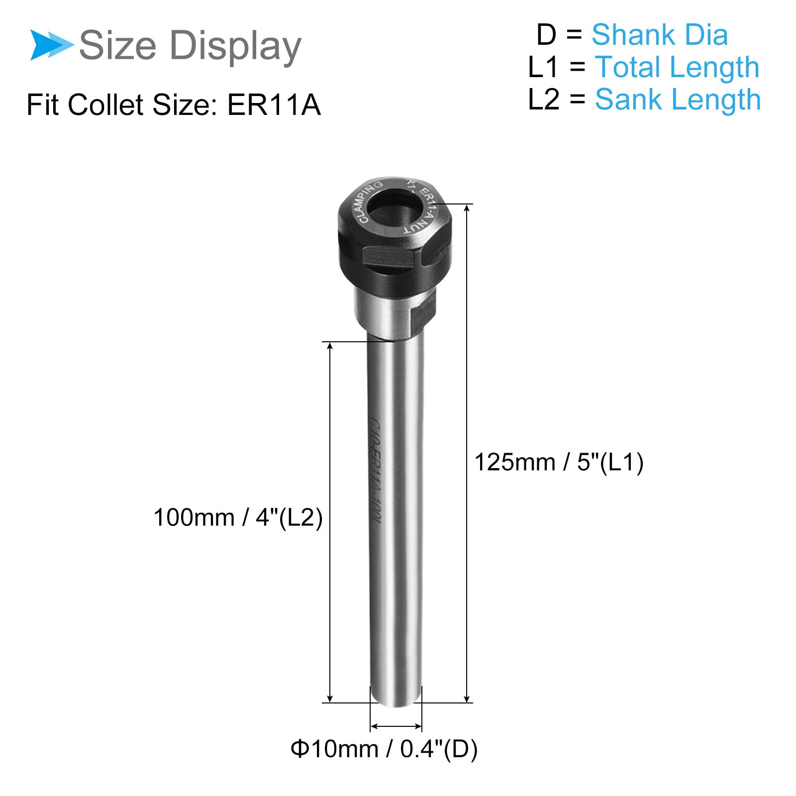 CoCud C10 ER11A 100L Router Collet Chuck Extension Rod, 2/5" Dia 4" Shank Length, Straight Lathe CNC Milling Tool Holder - Image 2