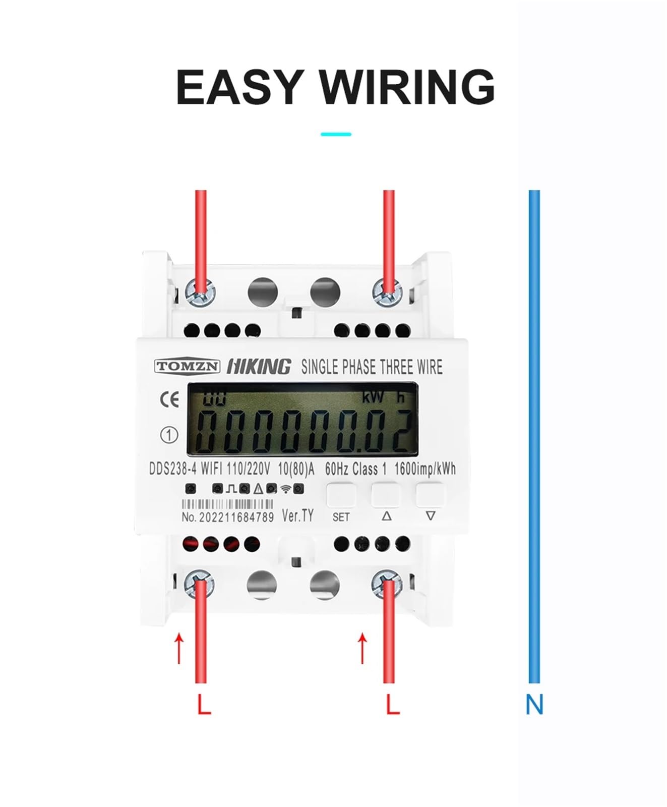 2-fazowy, 3 przewody, 110 V + 110 V, 80 A, licznik energii na szynie DIN, monitor zużycia energii, watomierz
