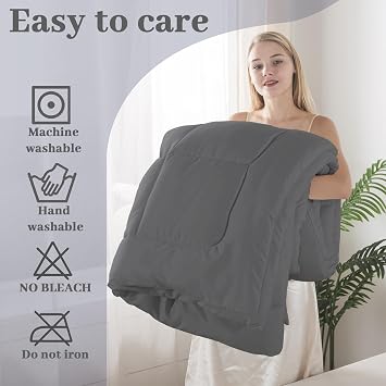 BedTreat Down Alternative Comforter with Corner Tabs - All Season Quilted Twin Size 240 GSM Grey Comforter, Machine Washable Microfiber Bedding