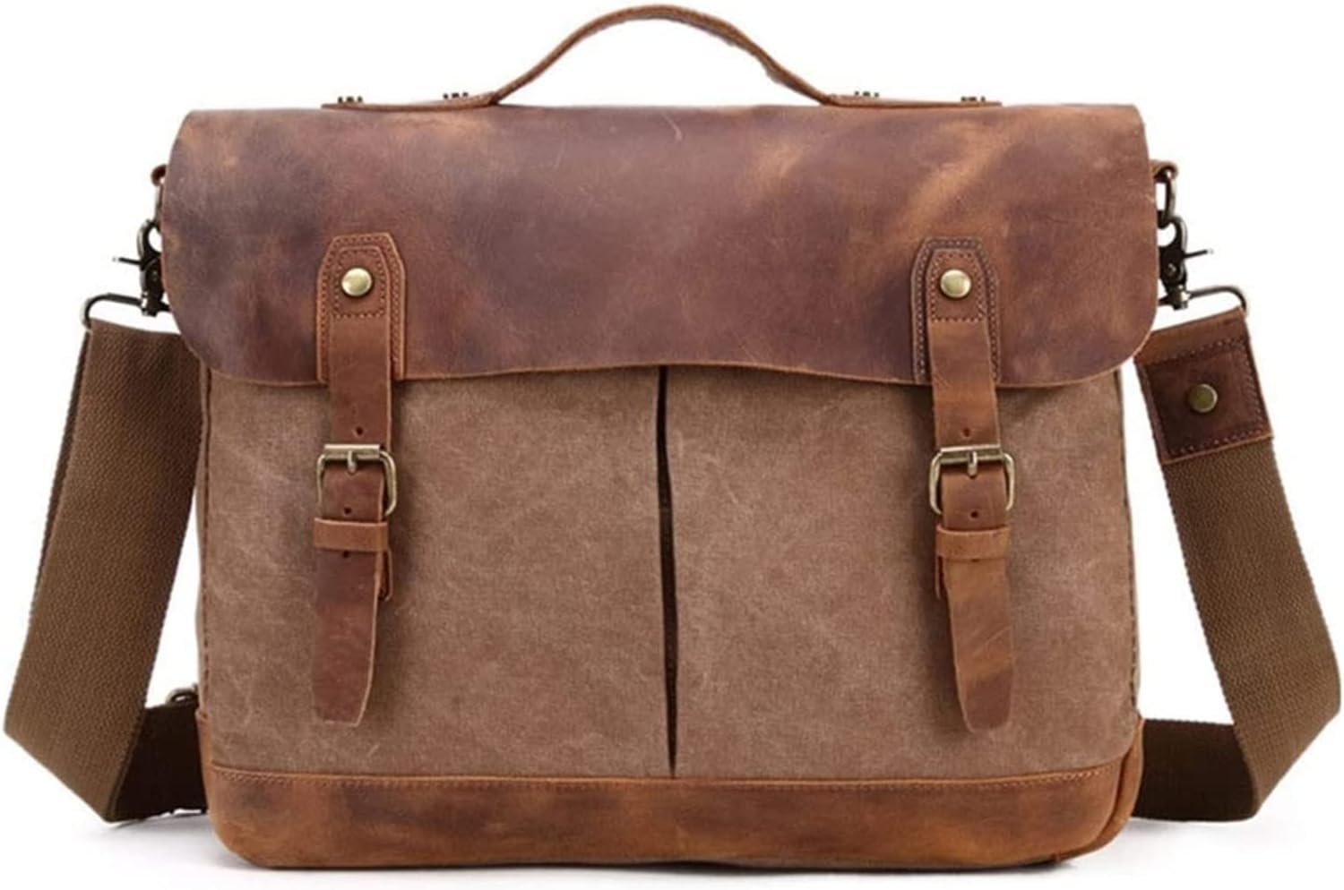 CcacHe Leather Messenger Bag,WaterResistant Canvas Satchel