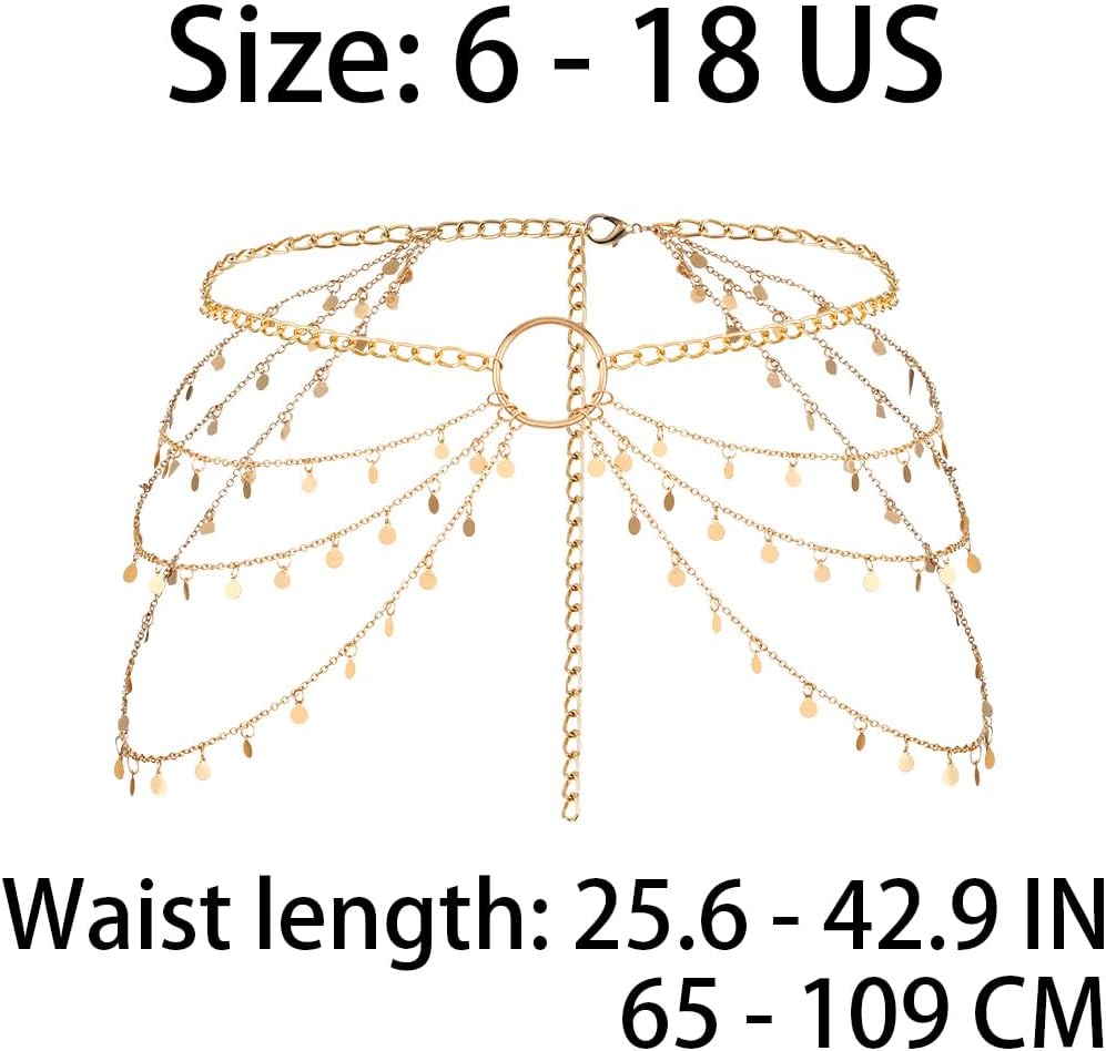 BODIY Gold Waist Chain Sequin Layered Belly Chain Body Jewelry Accessories for Women