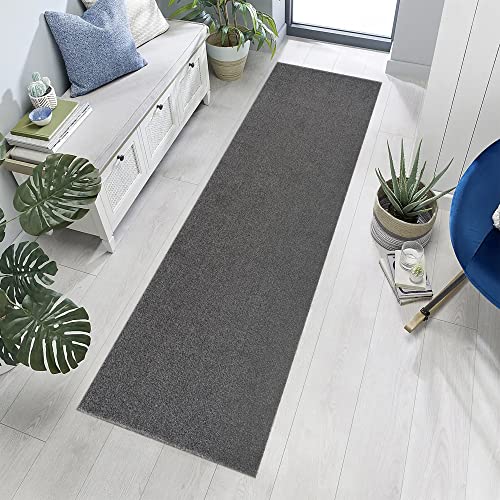 Jimri Teppich Läufer - Maschinengefertigter Kurzflor Läufer für Büro, Wohnzimmer, Schlafzimmer, Flur usw., Premium Polypropylen-Gewebe mit weicher Filzunterlage, Größe: 80x250 cm, Grau