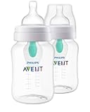 Philips Avent Anti-Colic Baby Bottle with AirFree Vent, 9oz, with Flow 2 Nipples, 1m+, 2pk, Clear, SCY703/02