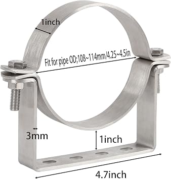 304 Stainless Steel 4-1/4 Inch Rigid Split Ring Hanger, B Vent Wall Strap, Round Gas Vent Pipe Strap, Heavy Duty Split Ring Pipe Hanger (2 Pcs)