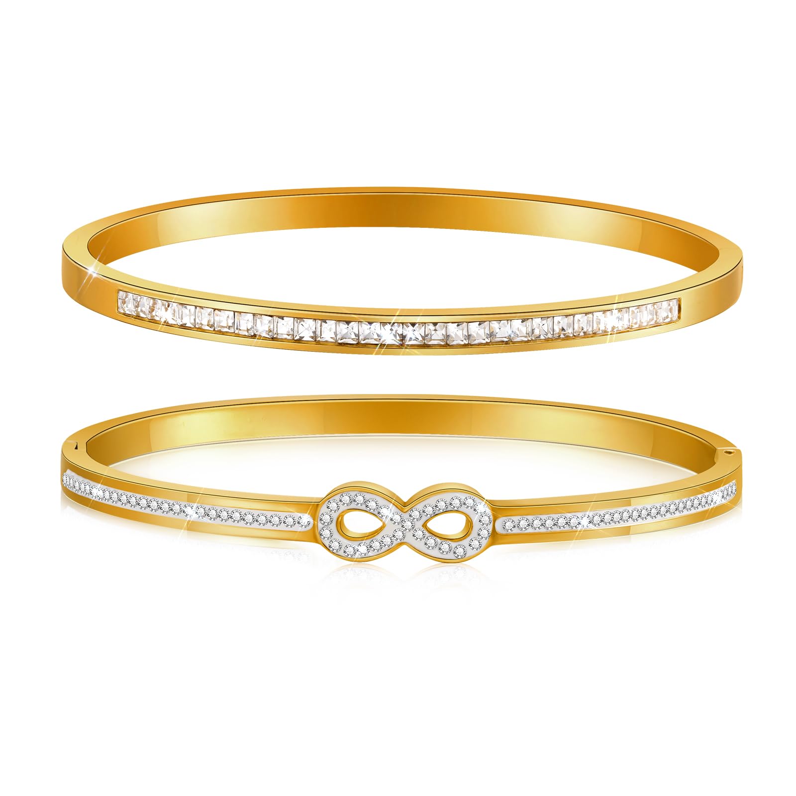 VNOX Armbänder Damen Tennisarmband vergoldet & versilbert – Zirkonia Armreif 4 mm aus Edelstahl für Mädchen, Kristall Armband Set Geschenk für Frauen