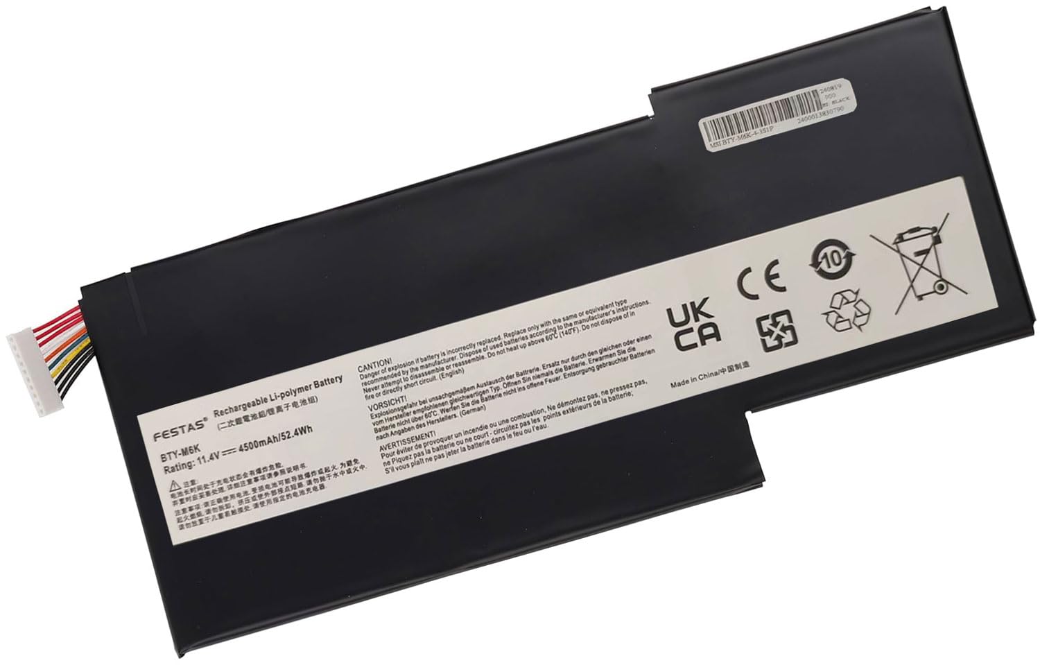 FESTAS BTY-M6K Batterie Compatible avec MSI GS63VR GS73VR 7RG， | GF63 10SCSR 10SCXR，GF65 9SEXR 9SD 10UE 10SDR 10SER，GF75 8SC 8RD 8RC 8RX 8RC 8RD 9SC 9SCXR 9SC 9SCSR 9SD，WP65 9TH，WF65