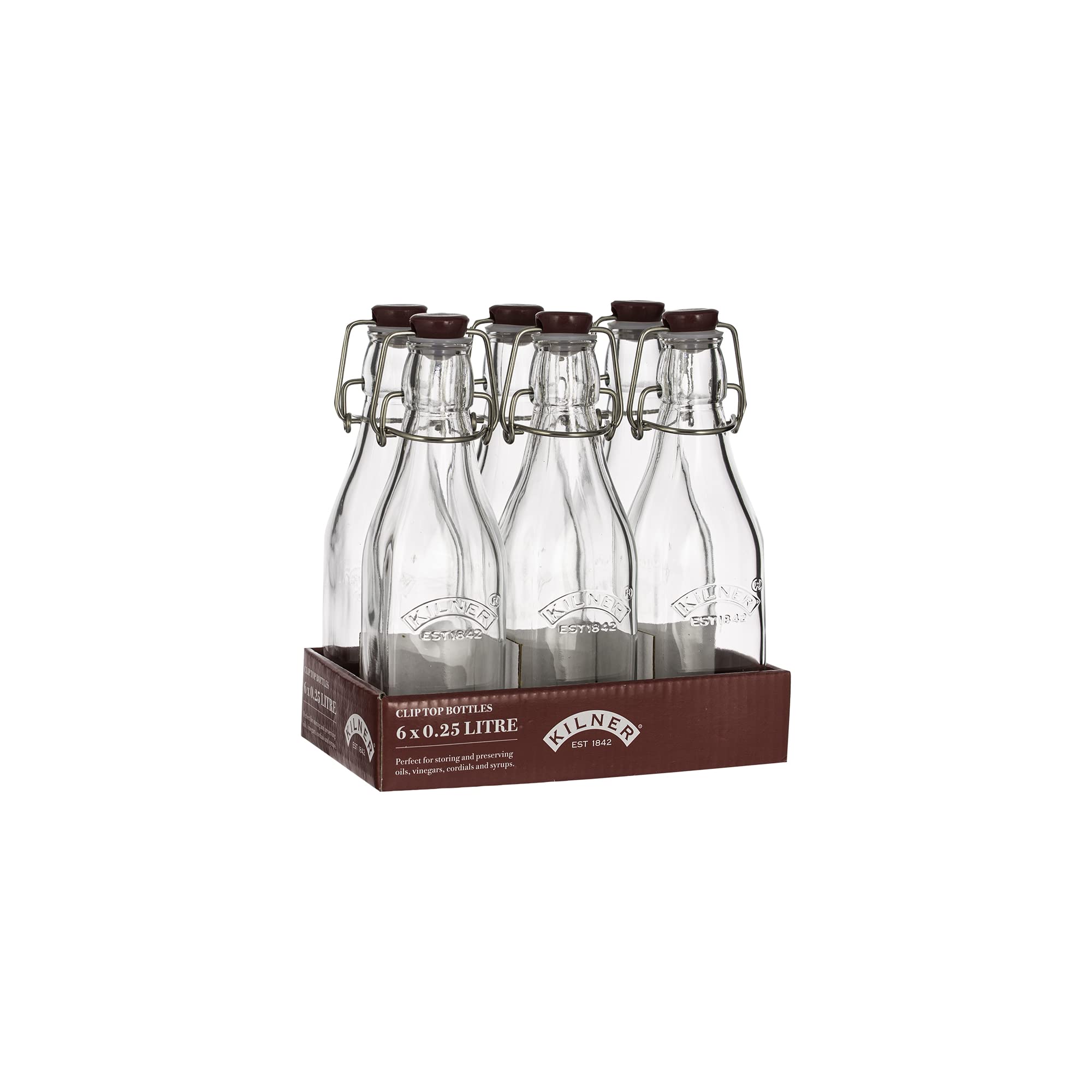 Kilner® Tray of 6 0.25 Litre Square Clip Top Bottles