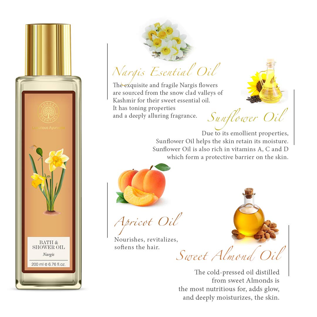 Forest Essentials Nargis Huile hydratante pour bain et douche 200 ml