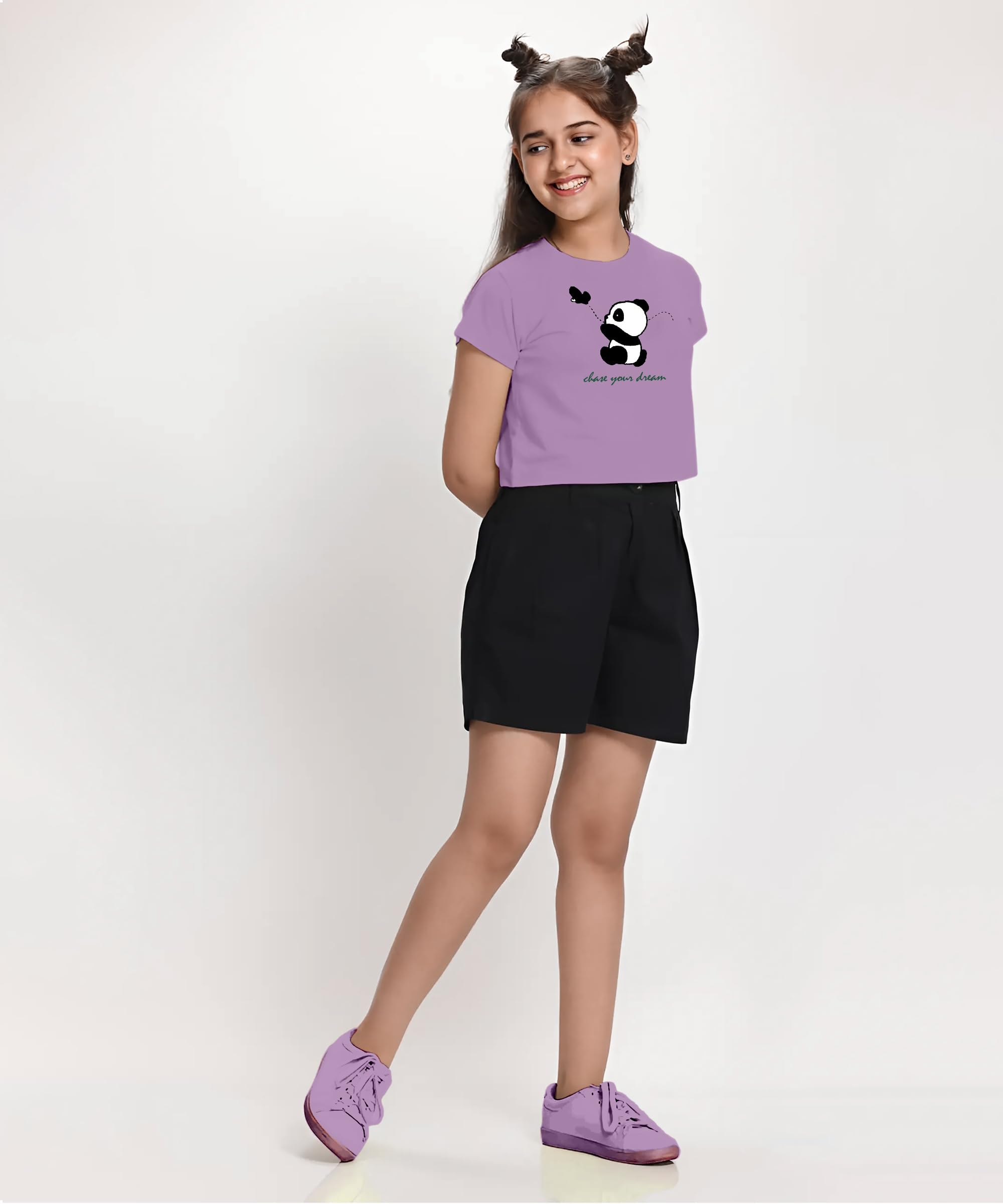 KYDA KIDS® Top corto per ragazze, 100% cotone, maglietta elegante con stampa a mezza manica, vestibilità regolare per ragazza (confezione da 5)