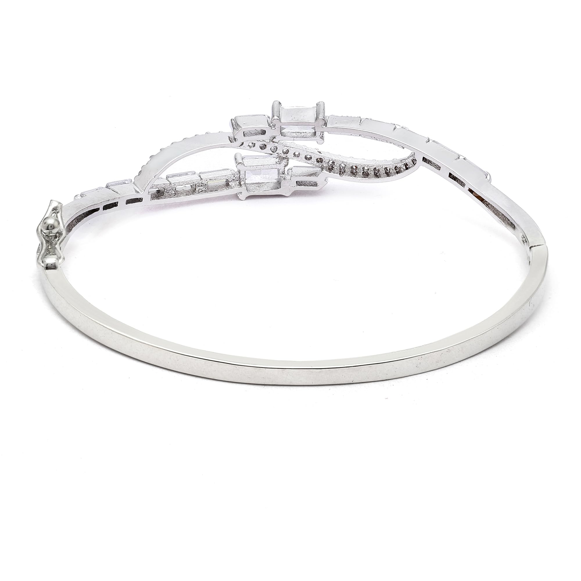 Rhodium-Plated American Diamond Flower Kada Bracelet