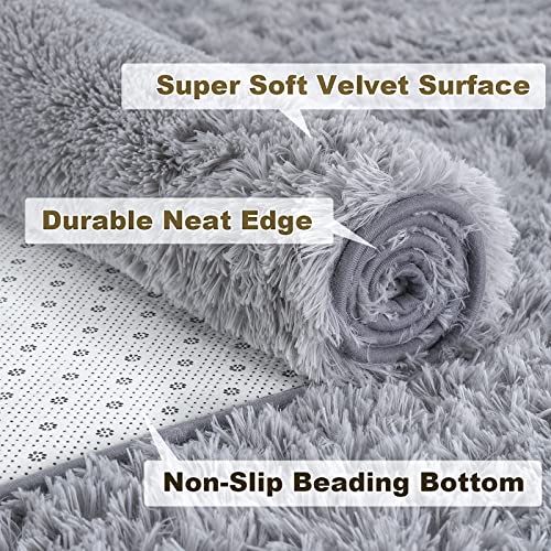 Merelax Soft Modern Indoor Large Shaggy Rug For Bedroom Livingroom Dorm Kids Room Home Decorative, Non-Slip Plush Fluffy Furry Fur Area Rugs Comfy Nursery Accent Floor Carpet 5 X 8 Feet, Grey #TOP2