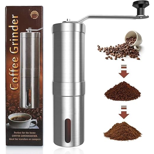 EVEN Manual Coffee Grinder, Portable Hand Coffee Grinder with Adjustable Setting, Conical Ceramic Burr Grinder Stainless Steel Coffee Mill for Drip Coffee, Espresso, Press Used in Home and Travel.