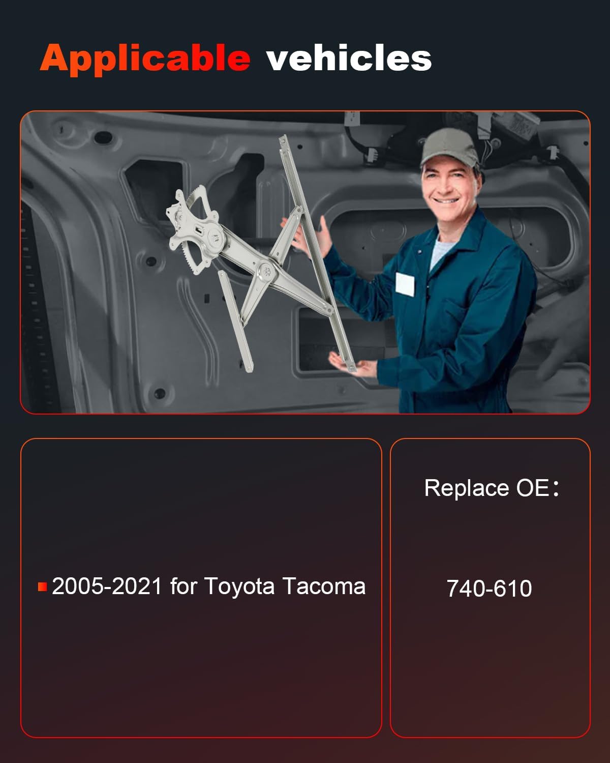 cciyu Power Window Regulator Without Motor Replacement for 2005-2021 for Toyota Tacoma Front Left or Rear Left