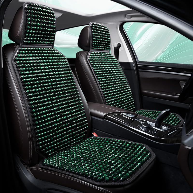 Respaldo Asiento Coche Cojín universal con cuentas de madera for asiento coche, refrescante y transpirable. Base tela antideslizante(Business Black)