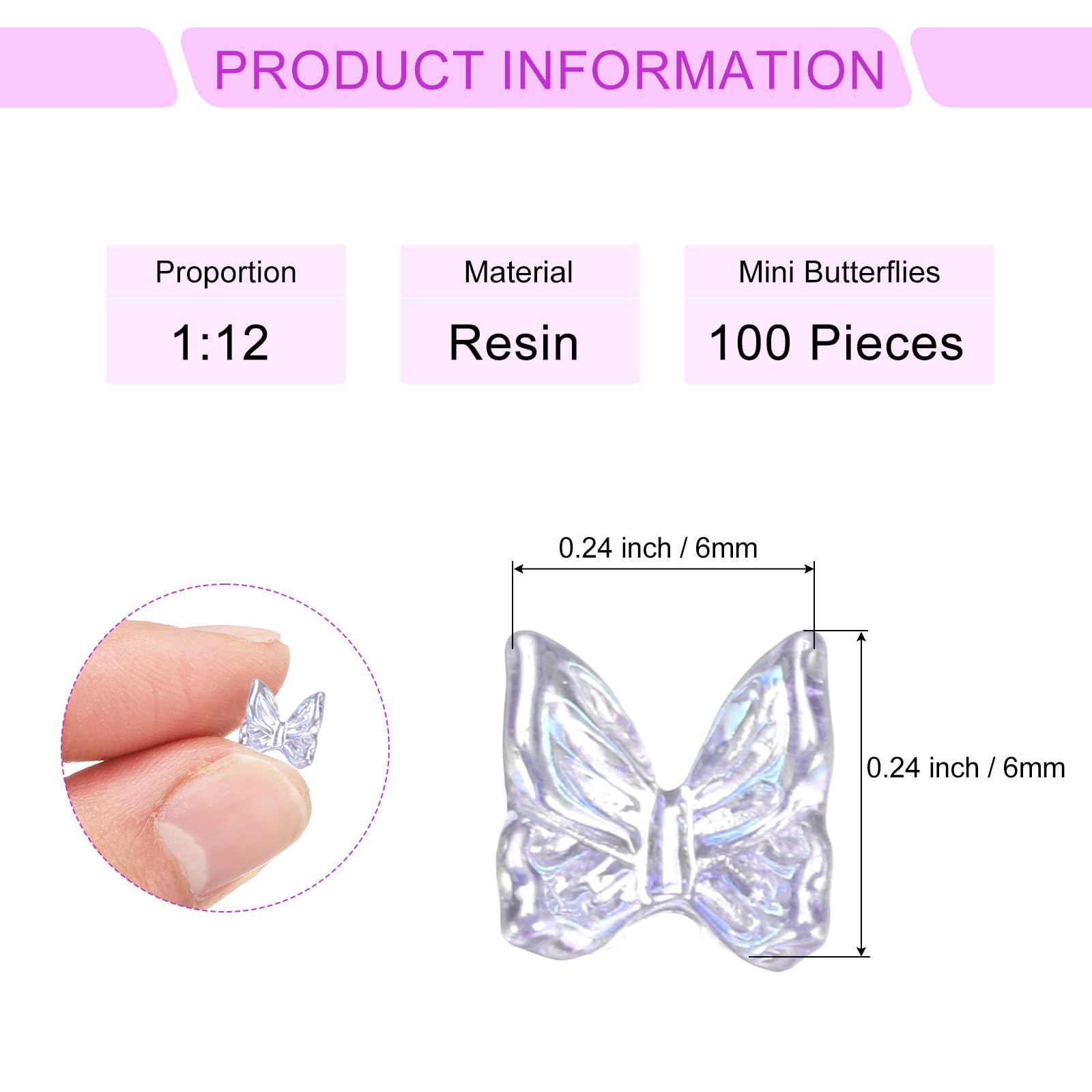 CoCud Mini Resin Butterflies, 6mm Length, Resin Miniature Dollhouse Accessories Violet - Image 2