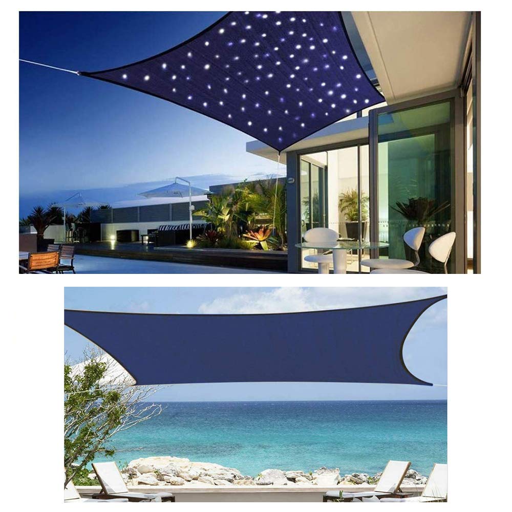 HOXMOMA Sonnensegel Rechteck Sonnenschutz mit LED-Leuchten, Wasserdicht Atmungsaktiv UV-Schutz Sun Segel mit 2 Befestigungsseile, Mode für Balkon Garten Terrasse Camping,Blau,2×3m Garten
