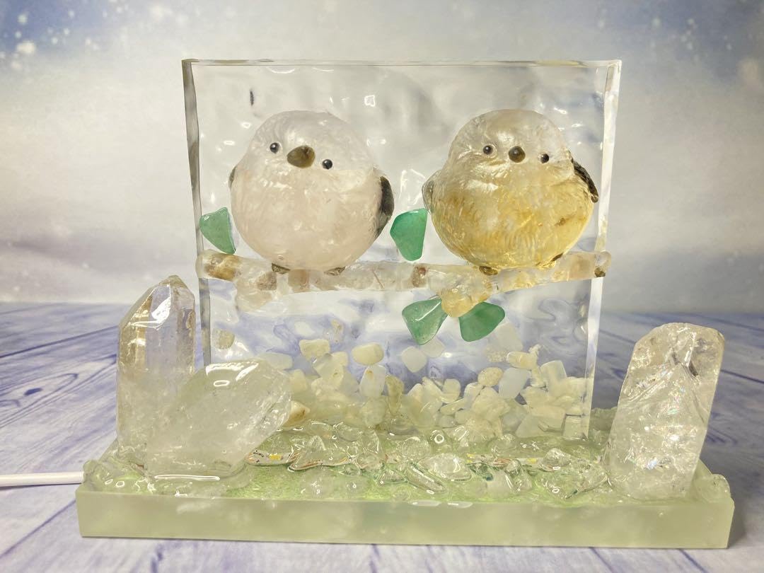 天然石シマエナガクリスマスツリー常夜灯