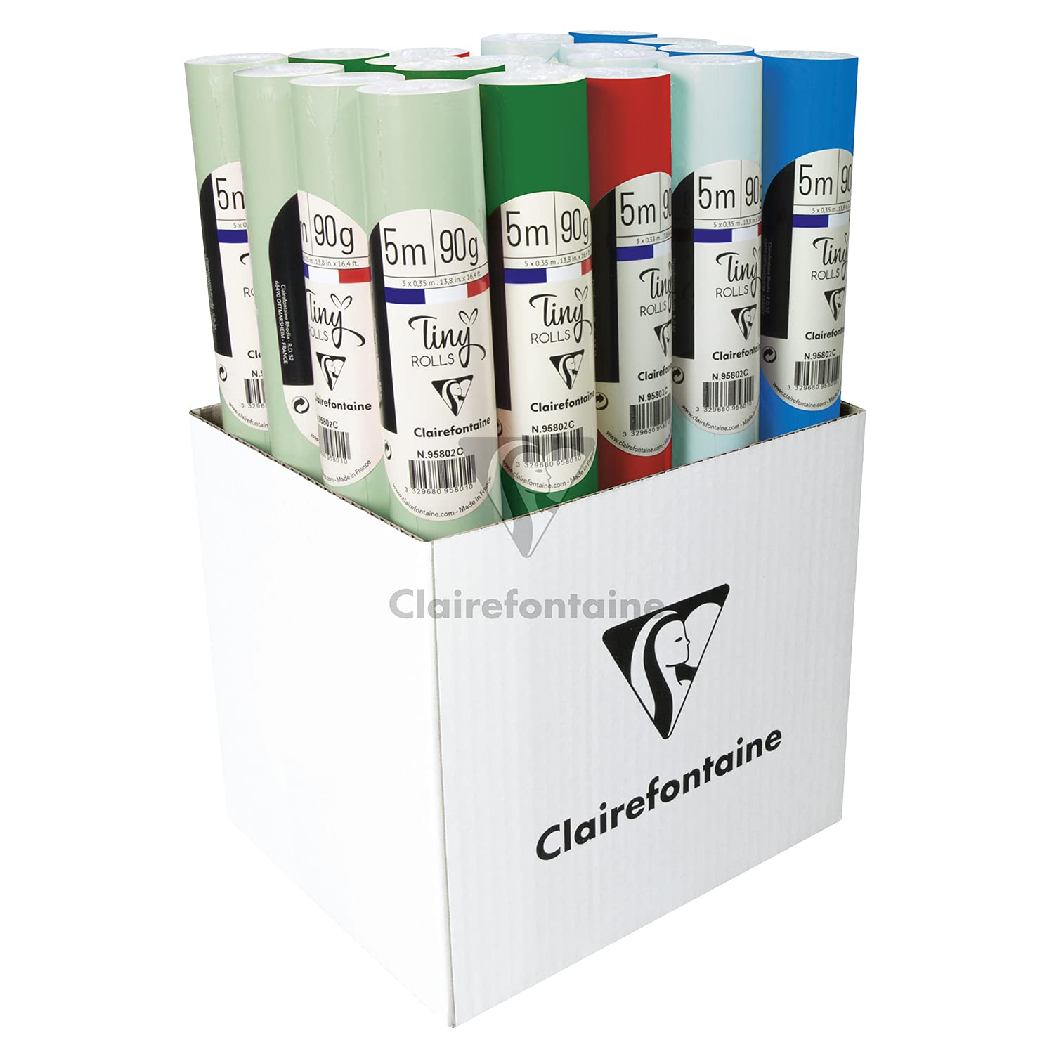 Clairefontaine 95802C 1 rouleau de papier cadeau Tiny Rolls, 90 g, 5 x 0,35 m, pratique en petit format, 1 rouleau, couleurs assorties, motifs de Noël