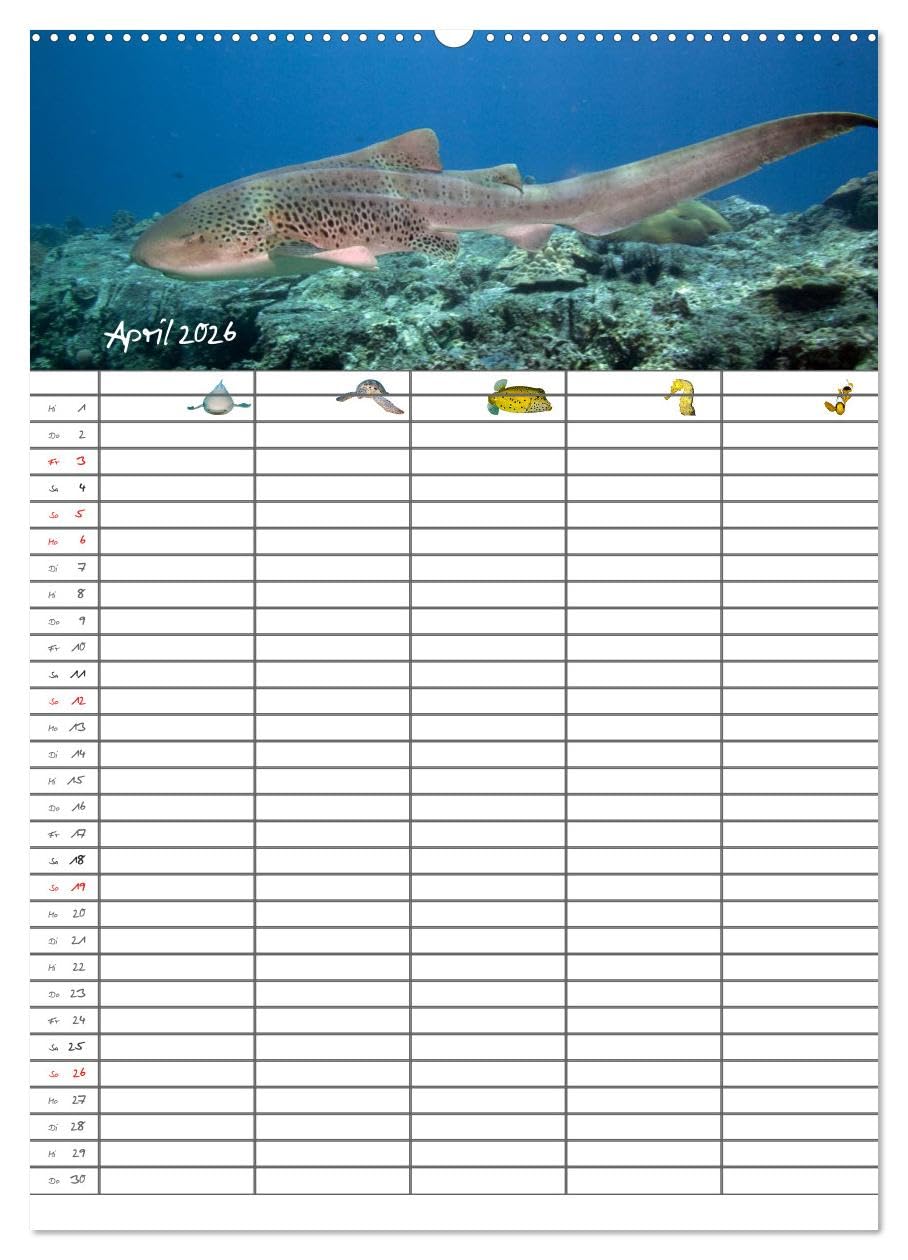 Der Unterwasser Familienplaner 2026 (hochwertiger Premium Wandkalender 2026 DIN A2 hoch), Kunstdruck in Hochglanz