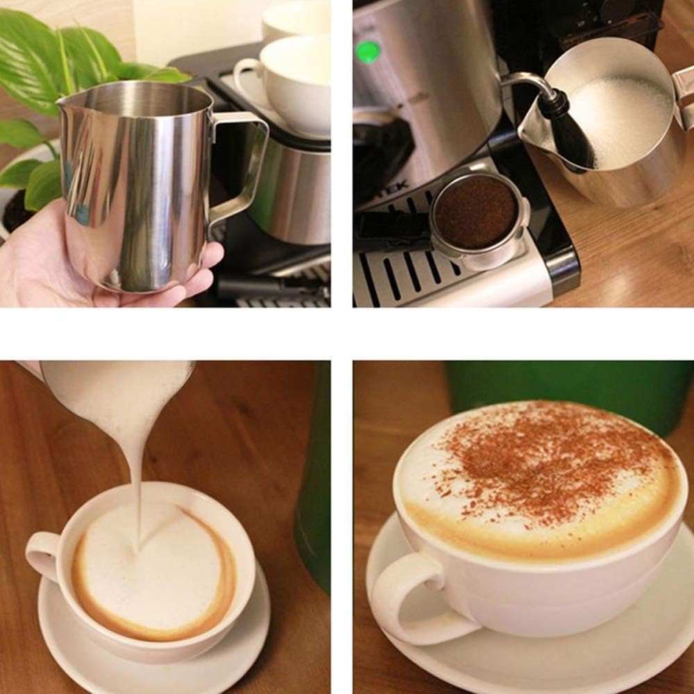2 Bricco per Latte in Acciaio Inox Caraffa per Montalatte 150 ml Latte Brocca in Schiuma per caffè e Latte Art Perfetto per Montalatte Caffettiera Cappuccino Macchiato