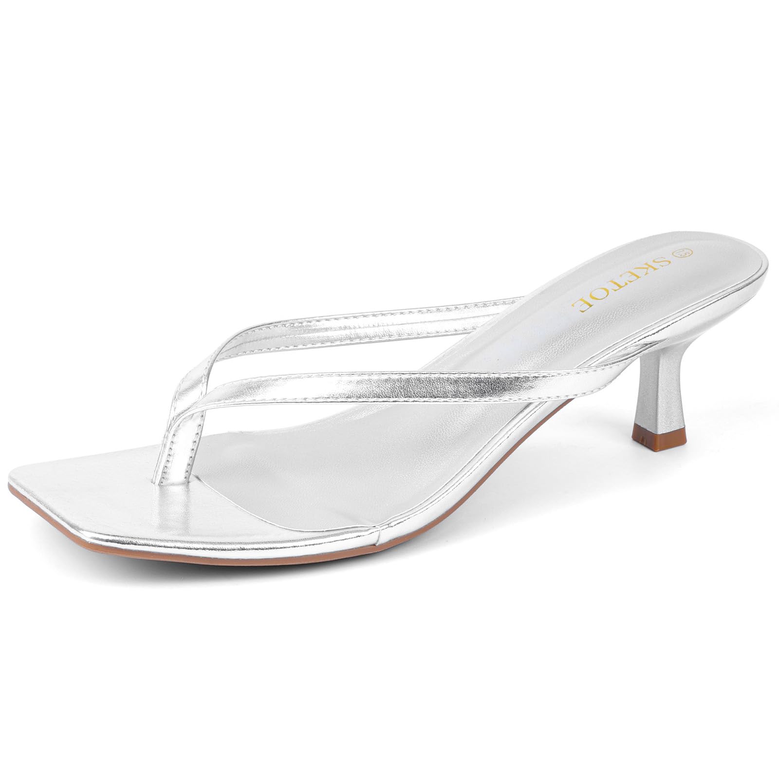 Kitten Heels for Women Square Toe Sandals Flip Flop Heels Thong Sandals Comfortable Summer 2 Inch Heels Sandals