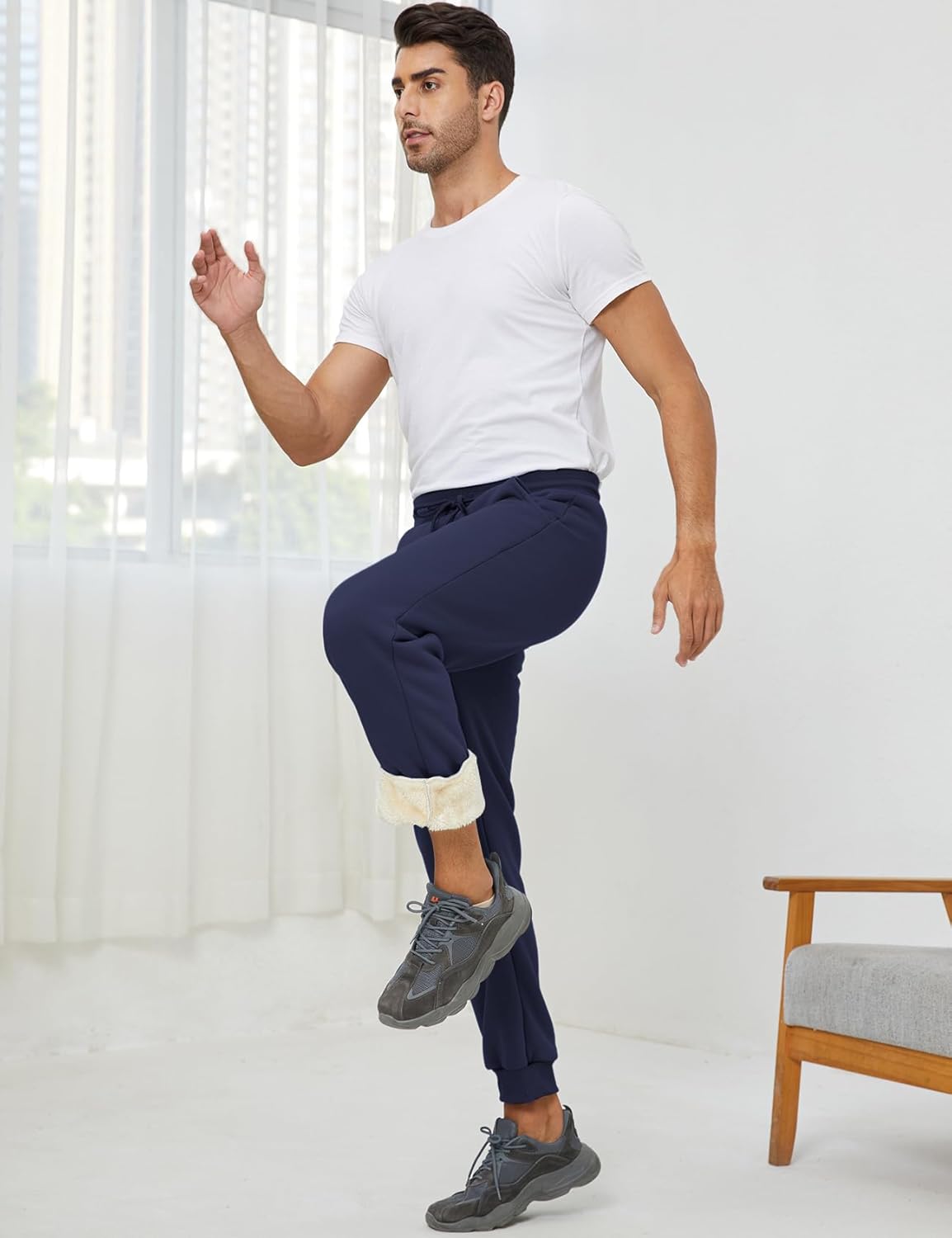 Gihuo Men's Winter Fleece Pants Sherpa Lined Sweatpants Active Running Jogger Pants - Image 5