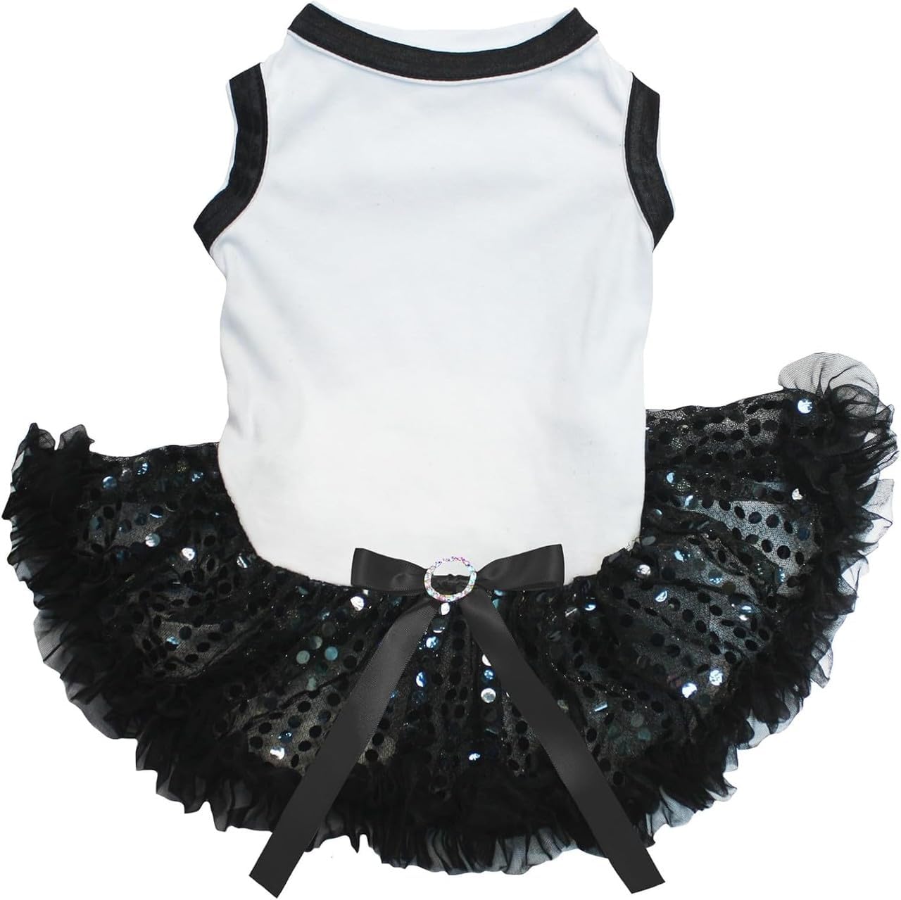 Petitebella Plain Sequins Tutu Puppy Dog Dress (White/Black Sequins, Medium)