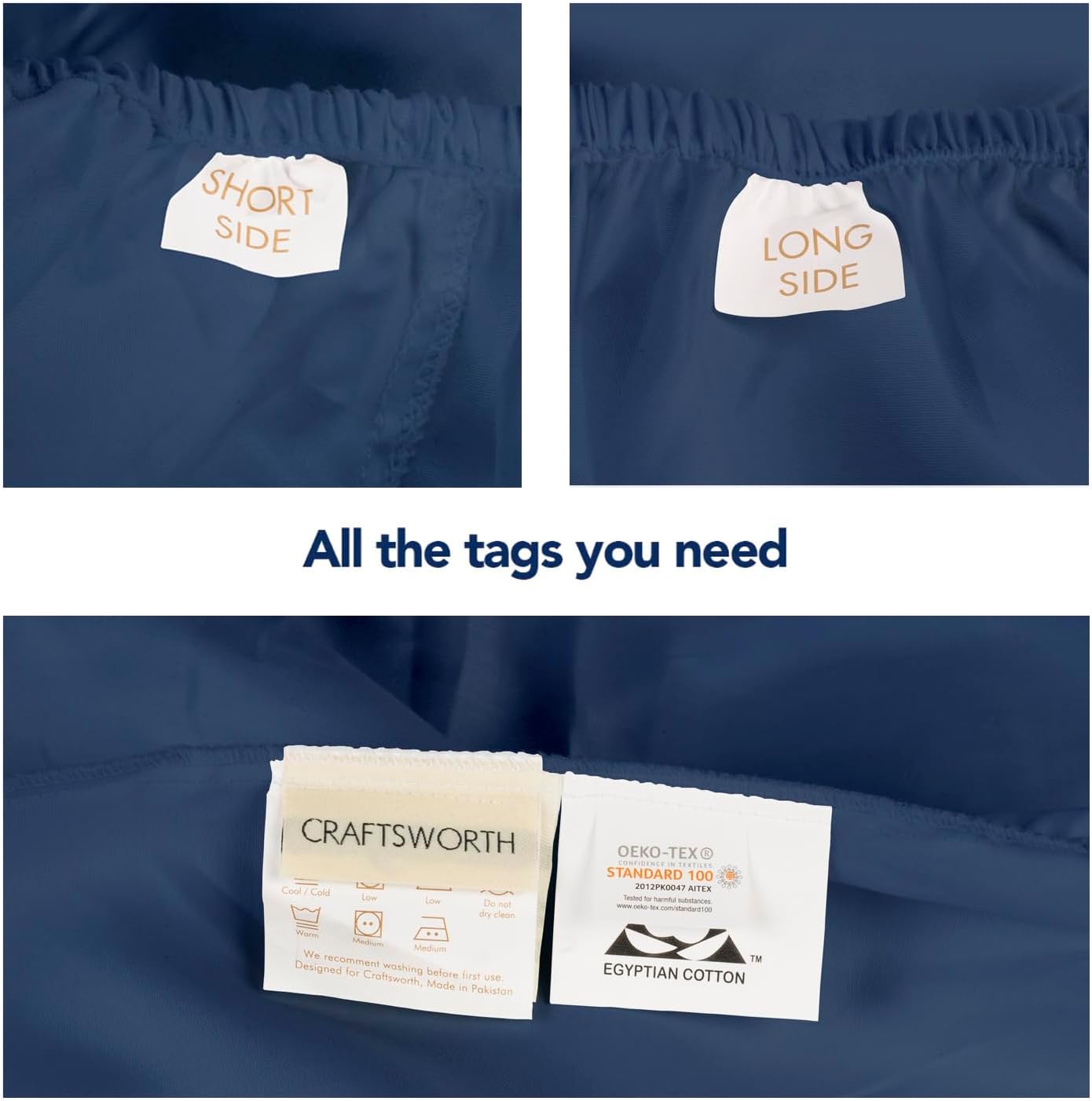 Craftsworth Egyptian Cotton Queen Size Denim Blue Fitted Sheet - Cool Crisp Deep Pocket, Soft Silky, Hotel Luxury Quality