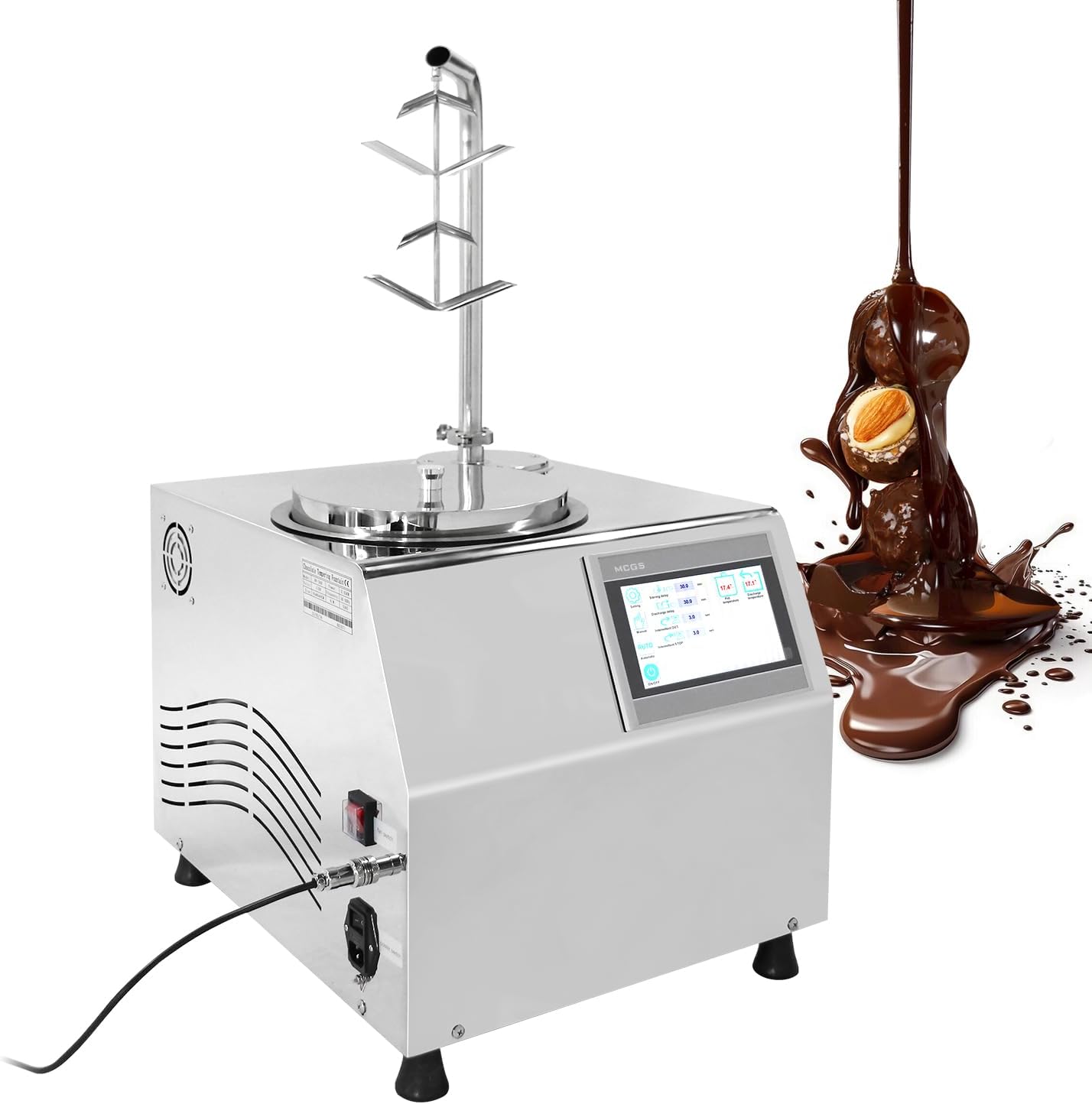 5.5 L Commercial Chocolate Tempering Machine with Auto Dispenser & Vibrating Table Stainless Steel Melter for Fountain, Strawberry Coating, Bars & Desserts,1000W, 110V