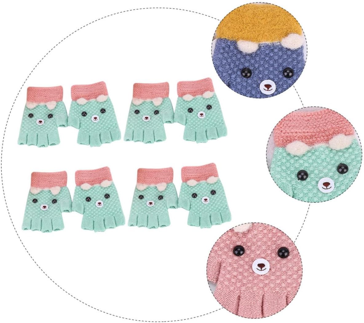 NOLITOY 4 Pairs Fingerless Knitted Gloves Warm Half Finger Cartoon Gloves for Winter Cold Weather Outdoor Activities Random Color