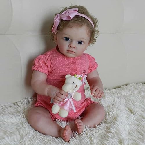 Muñecas de bebé Reborn de 24 pulgadas, muñeca realista recién nacida con lazo rosa con vinilo de silicona suave y cuerpo de tela que se ve real,