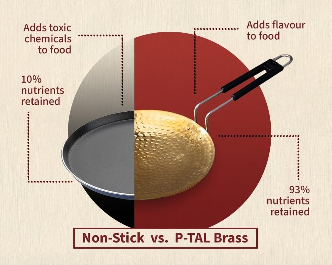 Generic Brass Roti Tawa 10" Tava with Handles, Teflon Free, Handcrafted, Tava Roti Brass Cookware