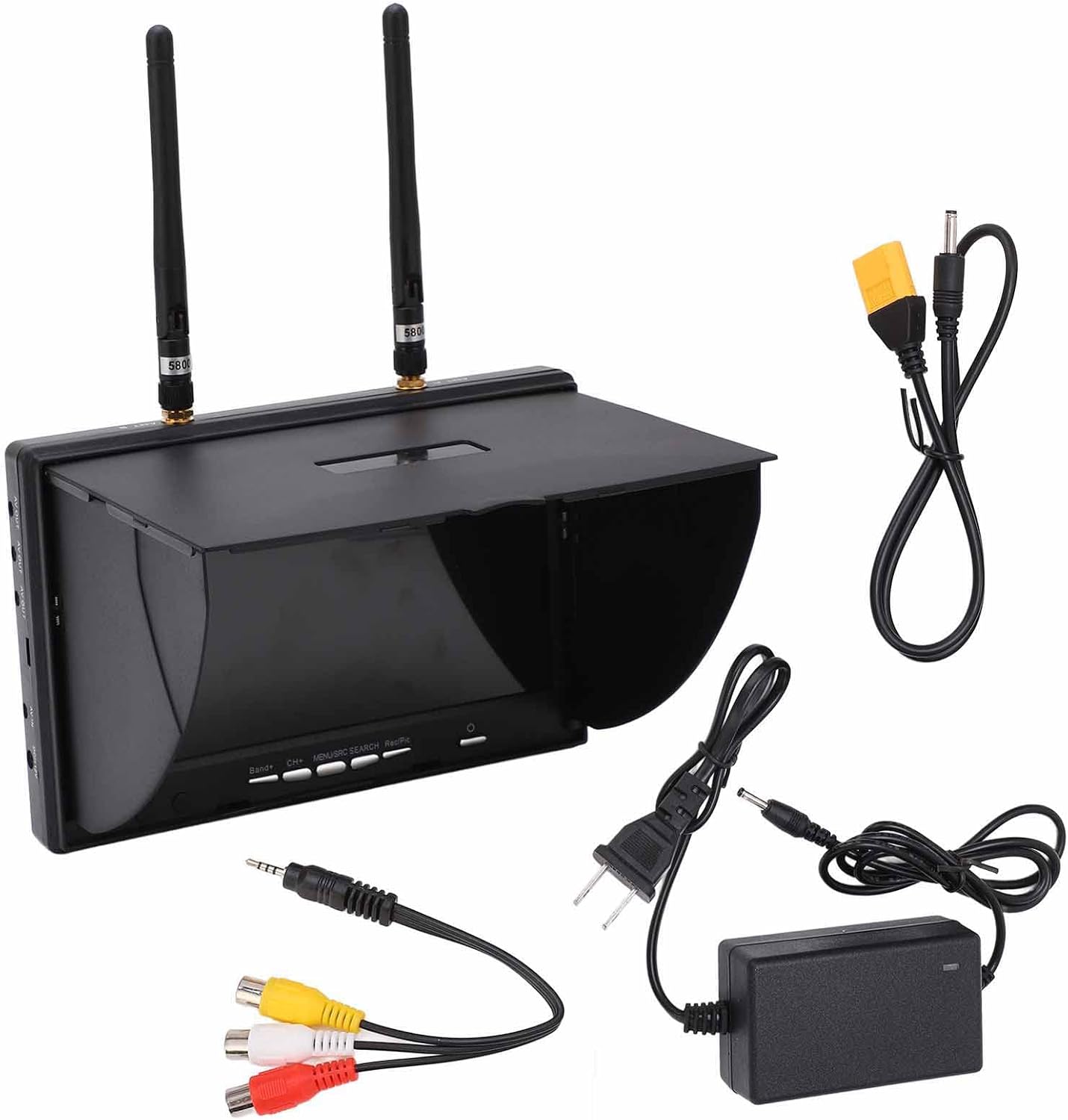 Bewinner DIY FPV Monitor - 5.8Ghz 5 Bands 40Channels 7Inch LCD Screen Receiver Monitor for FPV Drone Quadcopter,Built-in Dual Receiver Can Receive 2 Different Channels at The Same Time