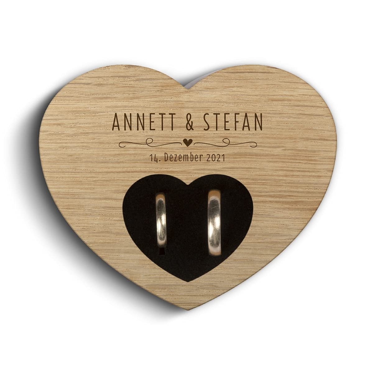 Hochzeit Ringkissen Herz Ringhalter individuell Namen 10 x 8,5 cm Eichenholz - Herzchen
