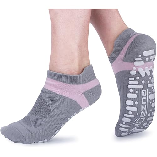 Muezna Non Slip Yoga Socks for Women, Anti-Skid Pilates, Barre, Hospital Socks with Grips, Size 5-10