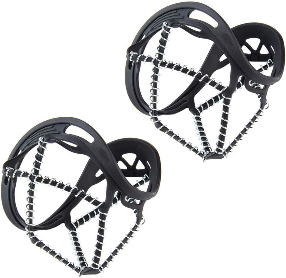 Crampons Ice Cleats Traction Grips Anti-Slip Hiking Boots Shoes Ice Spikes Spring Metal Safety Device for Winter Snow Walker Black 1 Pair