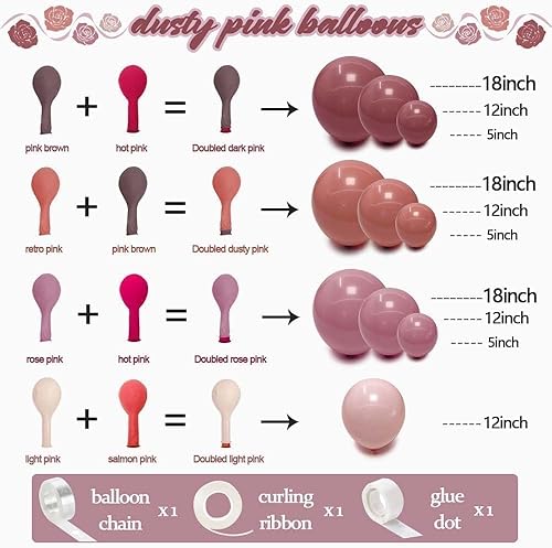 Miniatura 3 de Arco de guirnalda de globos rosa polvoriento, globos de doble relleno rosa oscuro para San Valentín, cumpleaños, baby shower, decoración bohemia