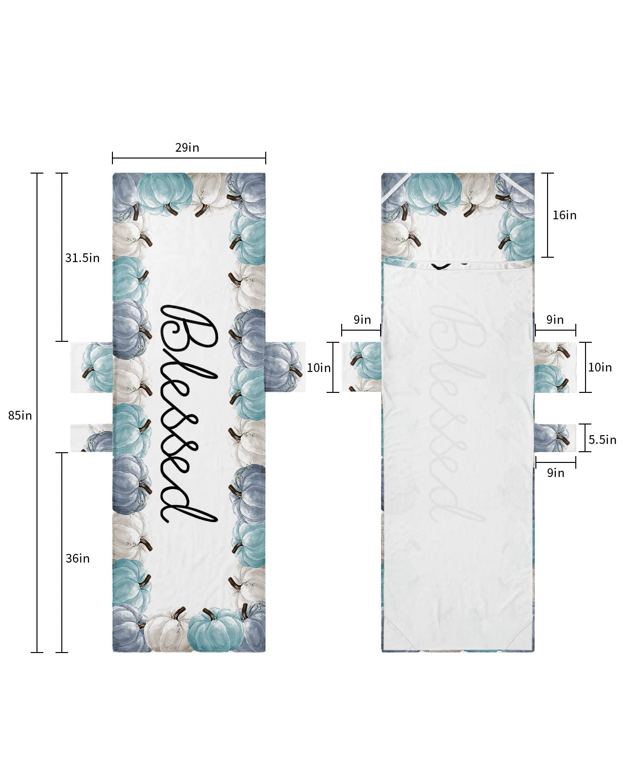 Blessed Fall Pumpkins Beach Pool Patio Lounge Chaise Chair Cover Towel with Pockets,Absorbent&Quick Dry Microfiber Towel Cover Bag Summer Travel Accessories for Sunbathing Farmhouse Thanksgiving Blue