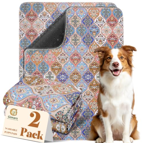 Gimars 50 x 60 cm, 2 Pezzi, Design Boho e Finitura Resistente, Traversine Lavabili per Cani, Tappetino Riutilizzabile per Addestramento Cuccioli, Assorbente, Antiscivolo e a Prova di Perdite