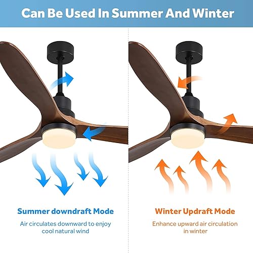 Miniatura 3 de Ventilador de techo de 52 pulgadas con control remoto, ventilador de techo de perfil bajo sin luz, 3 ventiladores de techo de madera de nogal sin