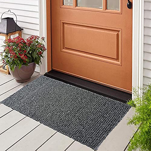 Image of PVC Cushion Rectangular Foot Mat Dirt Rub of Thick Mesh Main Entrance Doormat with Anti-Slip Rubber Backing Home Bedroom Bathroom Offices Restaurants Shops (2X12 Feet, Grey Black).