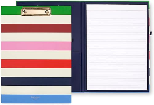 Kate Spade New York Folio portapapeles con clip de perfil bajo, bloc de notas con forro, bucle para bolígrafo y bolsillo, rayas de aventura disponible en Yaxa Costa Rica