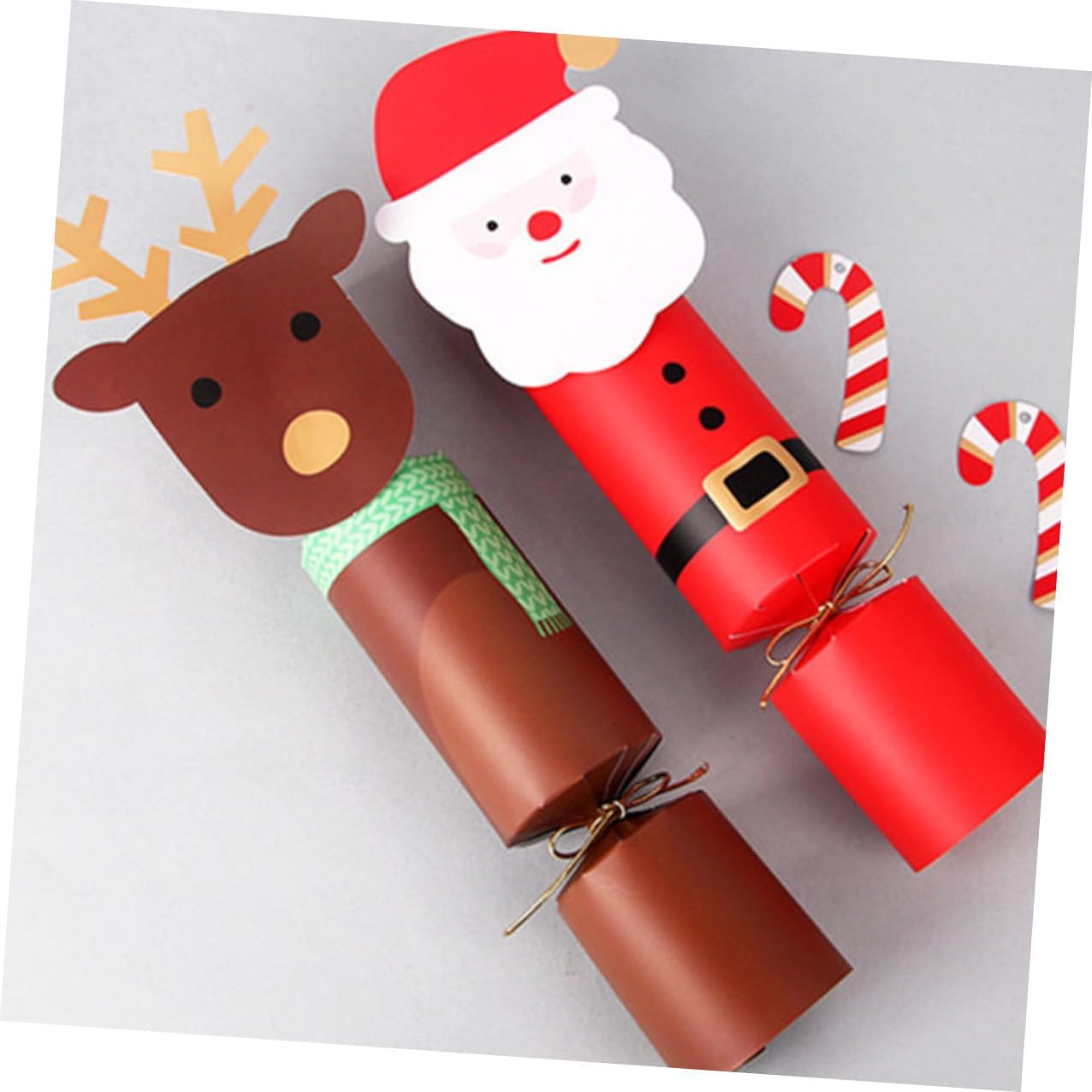 Hemoton 20pcs Candy Boxes Santa Claus and Elk Shapes 5cm Diameter 9cm Length Festive Xmas Packaging Boxes for Holiday Party Supplies